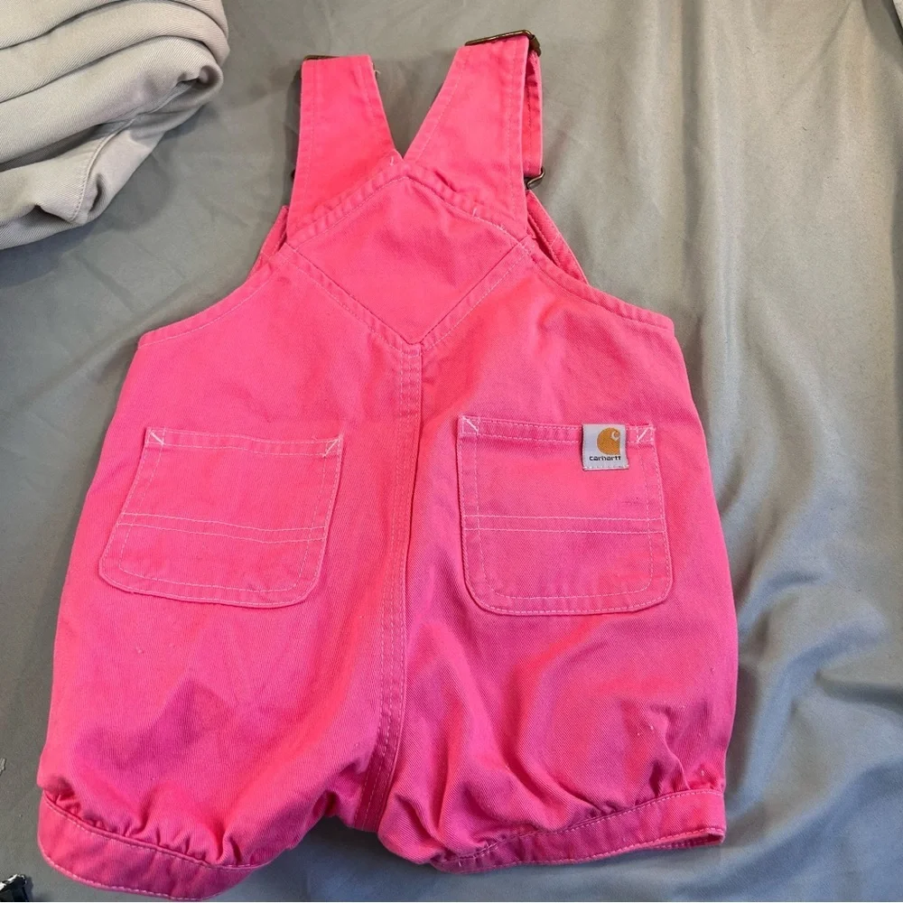 Carhartt Bright Pink Kids Overalls Girls size 12M Shortalls - Picture 5 of 6